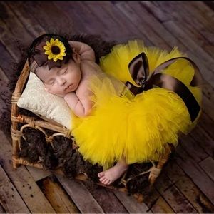 Adorable Newborn Baby Sunflower Tutu Skirt with Matching Headband